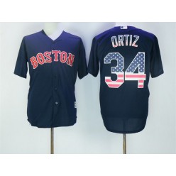 MLB Boston Red Sox 34 David Ortiz Navy Blue USA Flag Fashion Baseball Men Jersey