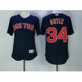 MLB Boston Red Sox 34 David Ortiz Retired Navy Blue Stitched Majestic Flex Base Men Jersey