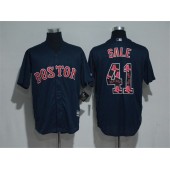 MLB Boston Red Sox 41 Chris Sale Navy Blue Team Logo Ornamented Stitched Majestic Cool Base Men Jersey