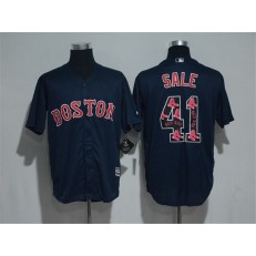 MLB Boston Red Sox 41 Chris Sale Navy Blue Team Logo Ornamented Stitched Majestic Cool Base Men Jersey