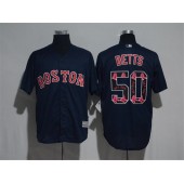 MLB Boston Red Sox 50 Mookie Betts Navy Blue Team Logo Ornamented Stitched Majestic Cool Base Men Jersey