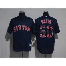 MLB Boston Red Sox 50 Mookie Betts Navy Blue Team Logo Ornamented Stitched Majestic Cool Base Men Jersey