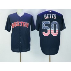 MLB Boston Red Sox 50 Mookie Betts Navy Blue USA Flag Fashion Baseball Men Jersey