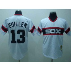 MLB Chicago White Sox 13 Ozzie Guillen 1983 White Pullover Throwback Men Jersey