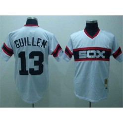 MLB Chicago White Sox 13 Ozzie Guillen 1983 White Pullover Throwback Men Jersey