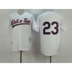MLB Chicago White Sox 23 Robin Ventura 1990 White Buttons Throwback Men Jersey