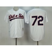 MLB Chicago White Sox 72 Carlton Fisk 1990 White Buttons Throwback Men Jersey