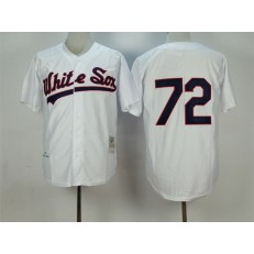 MLB Chicago White Sox 72 Carlton Fisk 1990 White Buttons Throwback Men Jersey