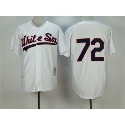 MLB Chicago White Sox 72 Carlton Fisk 1990 White Buttons Throwback Men Jersey