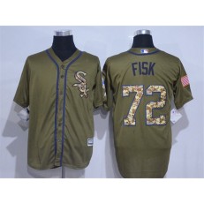 MLB Chicago White Sox 72 Carlton Fisk Green Salute to Service Majestic Baseball Men Jersey