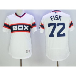 MLB Chicago White Sox 72 Carlton Fisk Retired White Pullover 2016 Flexbase Majestic Baseball Men Jersey