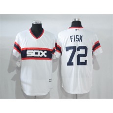 MLB Chicago White Sox 72 Carlton Fisk White Pullover Stitched Majestic Cool Base Men Jersey