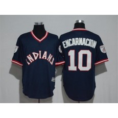 MLB Cleveland Indians 10 Edwin Encarnacion Navy Blue 1976 Turn Back The Clock Stitched Men Jersey
