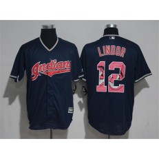 MLB Cleveland Indians 12 Francisco Lindor 2017 New Cool Base Baseball Men Jersey