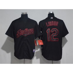 MLB Cleveland Indians 12 Francisco Lindor Black 2017 New Cool Base Baseball Men Jersey