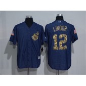 MLB Cleveland Indians 12 Francisco Lindor Blue Salute to Service Cool Base Stitched Men Jersey