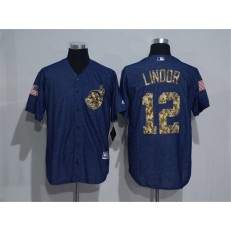 MLB Cleveland Indians 12 Francisco Lindor Blue Salute to Service Cool Base Stitched Men Jersey