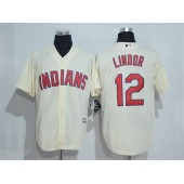 MLB Cleveland Indians 12 Francisco Lindor Cream Stitched Majestic Cool Base Men Jersey
