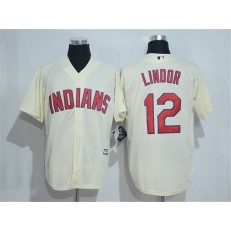 MLB Cleveland Indians 12 Francisco Lindor Cream Stitched Majestic Cool Base Men Jersey