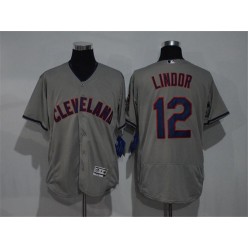 MLB Cleveland Indians 12 Francisco Lindor Gray Road 2016 Flexbase Majestic Baseball Men Jersey