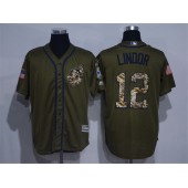 MLB Cleveland Indians 12 Francisco Lindor Green Salute to Service Cool Base Stitched Men Jersey