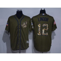 MLB Cleveland Indians 12 Francisco Lindor Green Salute to Service Cool Base Stitched Men Jersey
