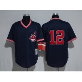 MLB Cleveland Indians 12 Francisco Lindor Mitchell & Ness Navy 1986 Authentic Cooperstown Collection Mesh Batting Practice Men Jersey