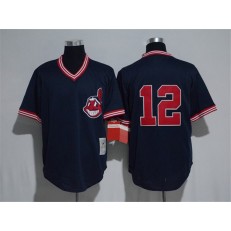 MLB Cleveland Indians 12 Francisco Lindor Mitchell & Ness Navy 1986 Authentic Cooperstown Collection Mesh Batting Practice Men Jersey