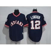 MLB Cleveland Indians 12 Francisco Lindor Navy Blue 1976 Turn Back The Clock Stitched Men Jersey