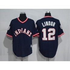 MLB Cleveland Indians 12 Francisco Lindor Navy Blue 1976 Turn Back The Clock Stitched Men Jersey