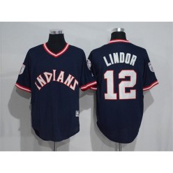 MLB Cleveland Indians 12 Francisco Lindor Navy Blue 1976 Turn Back The Clock Stitched Men Jersey
