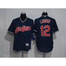 MLB Cleveland Indians 12 Francisco Lindor Navy Blue 2016 Flexbase Majestic Baseball Men Jersey
