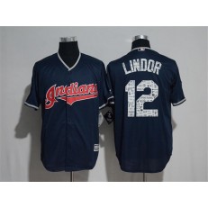 MLB Cleveland Indians 12 Francisco Lindor Navy Blue 2017 Spring Training Stitched Majestic Cool Base Men Jersey