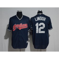 MLB Cleveland Indians 12 Francisco Lindor Navy Blue 2017 Spring Training Stitched Majestic Cool Base Men Jersey