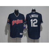 MLB Cleveland Indians 12 Francisco Lindor Navy Blue 2017 Spring Training Stitched Majestic Flex Base Men Jersey