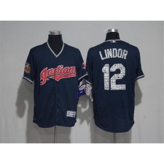 MLB Cleveland Indians 12 Francisco Lindor Navy Blue 2017 Spring Training Stitched Majestic Flex Base Men Jersey