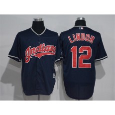 MLB Cleveland Indians 12 Francisco Lindor Navy Blue Stitched Majestic Cool Base Men Jersey