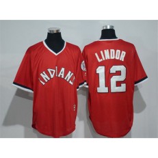 MLB Cleveland Indians 12 Francisco Lindor Red Pullover 1974 Turn Back Stitched Baseball Men Jersey