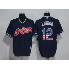MLB Cleveland Indians 12 Francisco Lindor USA Flag Fashion Men Jersey