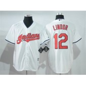 MLB Cleveland Indians 12 Francisco Lindor White Home 2016 Cool Base Majestic Baseball Men Jersey