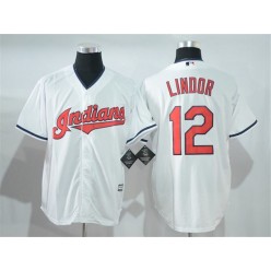 MLB Cleveland Indians 12 Francisco Lindor White Home 2016 Cool Base Majestic Baseball Men Jersey