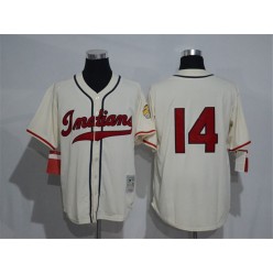 MLB Cleveland Indians 14 Larry Doby 1948 Cream Mitchell & Ness Throwback Men Jersey