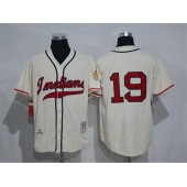MLB Cleveland Indians 19 Bob Feller 1948 Cream Mitchell & Ness Throwback Men Jersey