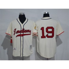 MLB Cleveland Indians 19 Bob Feller 1948 Cream Mitchell & Ness Throwback Men Jersey