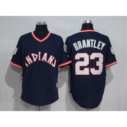MLB Cleveland Indians 23 Michael Brantley Navy Blue 1976 Turn Back The Clock Stitched Men Jersey