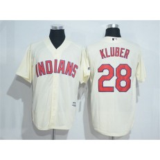 MLB Cleveland Indians 28 Corey Kluber Cream Stitched Majestic Cool Base Men Jersey