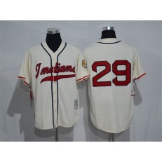 MLB Cleveland Indians 29 Satchel Paige 1948 Cream Mitchell & Ness Throwback Men Jersey