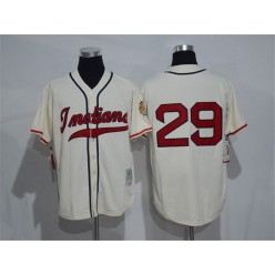 MLB Cleveland Indians 29 Satchel Paige 1948 Cream Mitchell & Ness Throwback Men Jersey