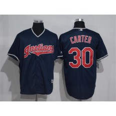 MLB Cleveland Indians 30 Joe Carter Navy Blue Stitched Majestic Cool Base Men Jersey