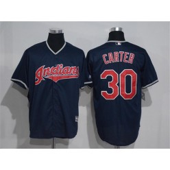 MLB Cleveland Indians 30 Joe Carter Navy Blue Stitched Majestic Cool Base Men Jersey